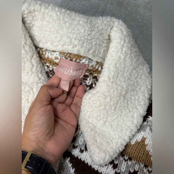 Show me your Mumu Sun Valley Fair Isle Pullover Faux Sherpa collar sweater - Picture 7 of 17